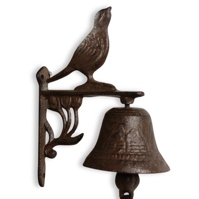 Cloche Oiseau Fonte Marron 12x7.5x17cm