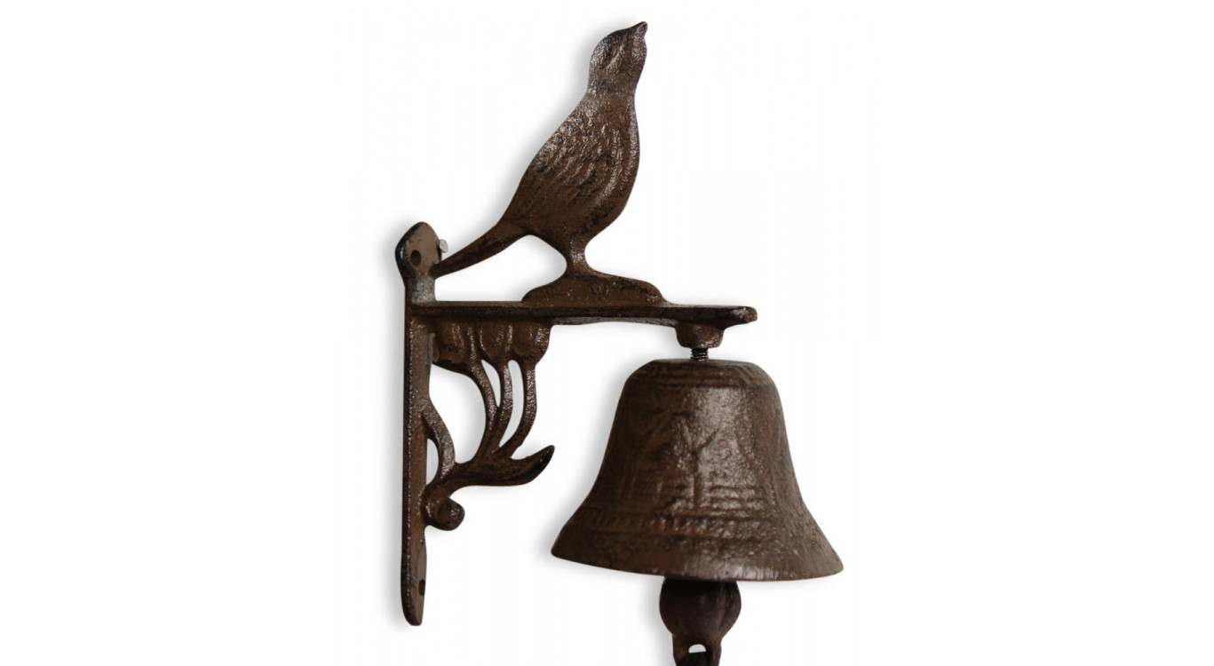 Cloche Oiseau Fonte Marron 12x7.5x17cm