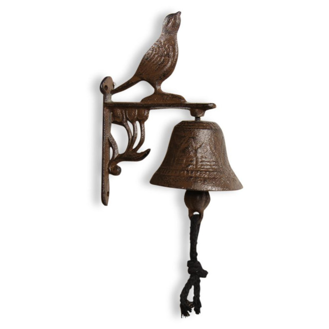Cloche Oiseau Fonte Marron 12x7.5x17cm