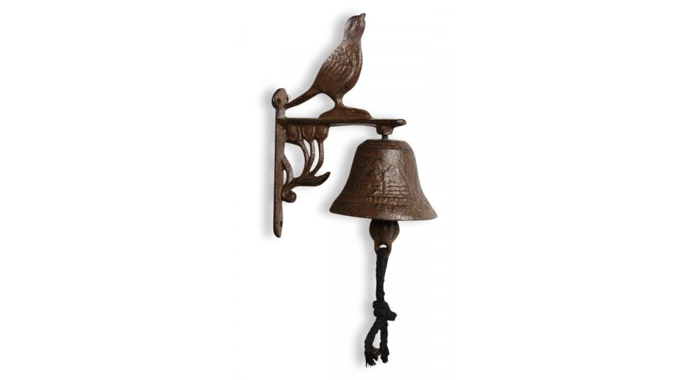 Cloche Oiseau Fonte Marron 12x7.5x17cm