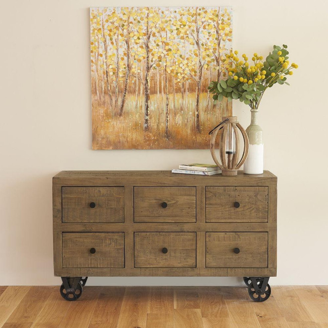 Unterschrank Aufbewahrung Kommode Räder Holz 147x45x84cm