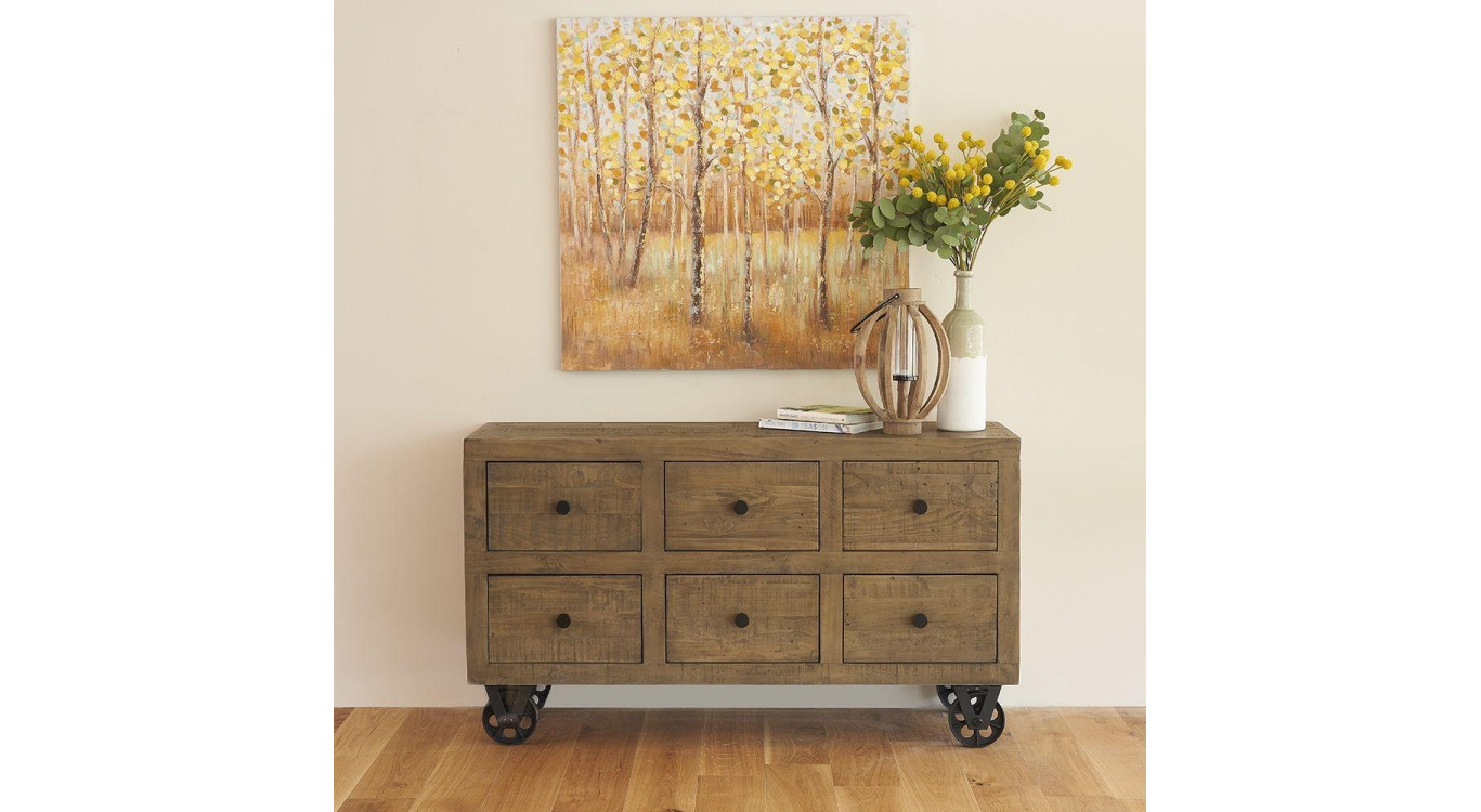 Unterschrank Aufbewahrung Kommode Räder Holz 147x45x84cm