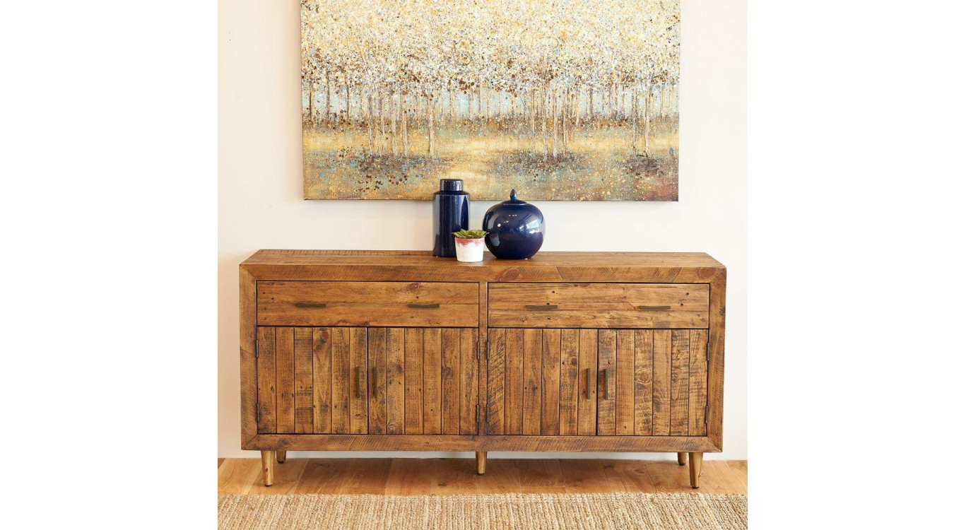 Buffet 2 Tiroirs Bois Marron 180x45x85cm