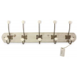 Patère Portemanteau Bois Cerusé Blanc 10 Accroches 74x21x10cm
