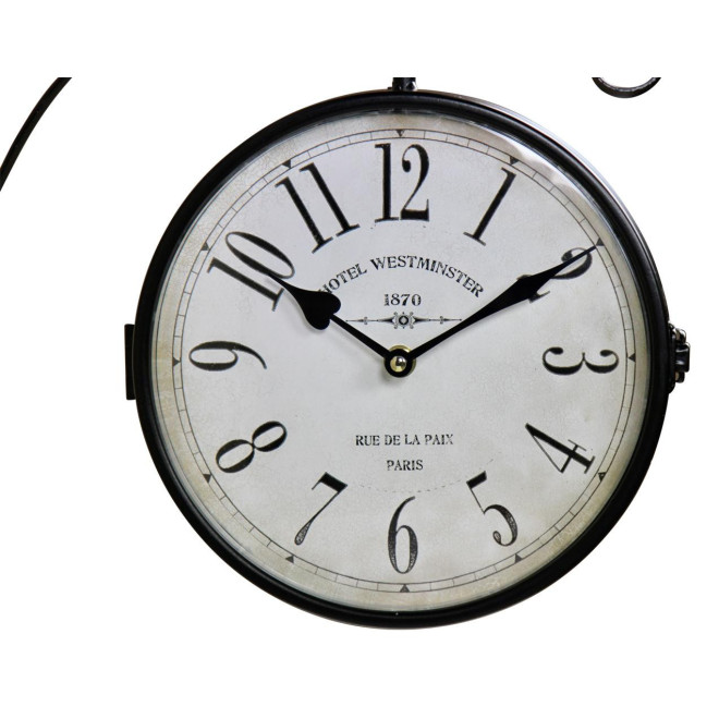 Alte Bahnhofsuhr mit doppeltem Gesicht Hotel Westminster Schmiedeeisen Weiß 24cm
