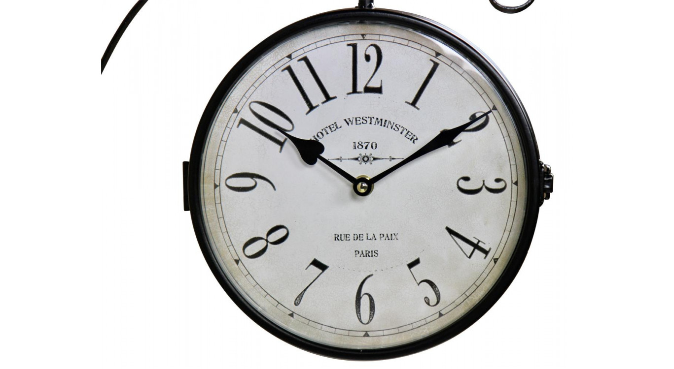 Alte Bahnhofsuhr mit doppeltem Gesicht Hotel Westminster Schmiedeeisen Weiß 24cm