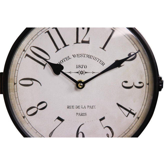 Alte Bahnhofsuhr mit doppeltem Gesicht Hotel Westminster Schmiedeeisen Weiß 24cm