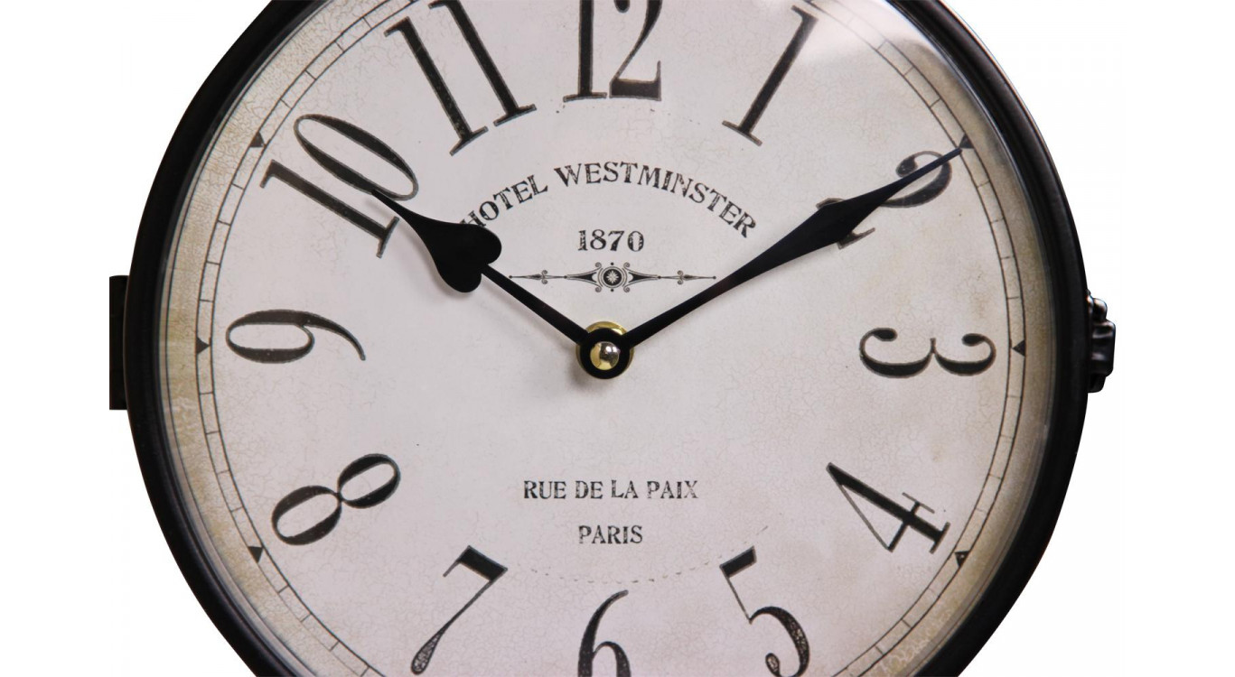 Alte Bahnhofsuhr mit doppeltem Gesicht Hotel Westminster Schmiedeeisen Weiß 24cm
