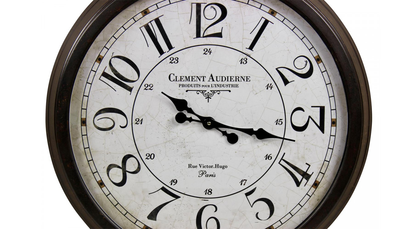 Grande Horloge Ancienne Murale Clément Audierne Métal Blanc 70cm