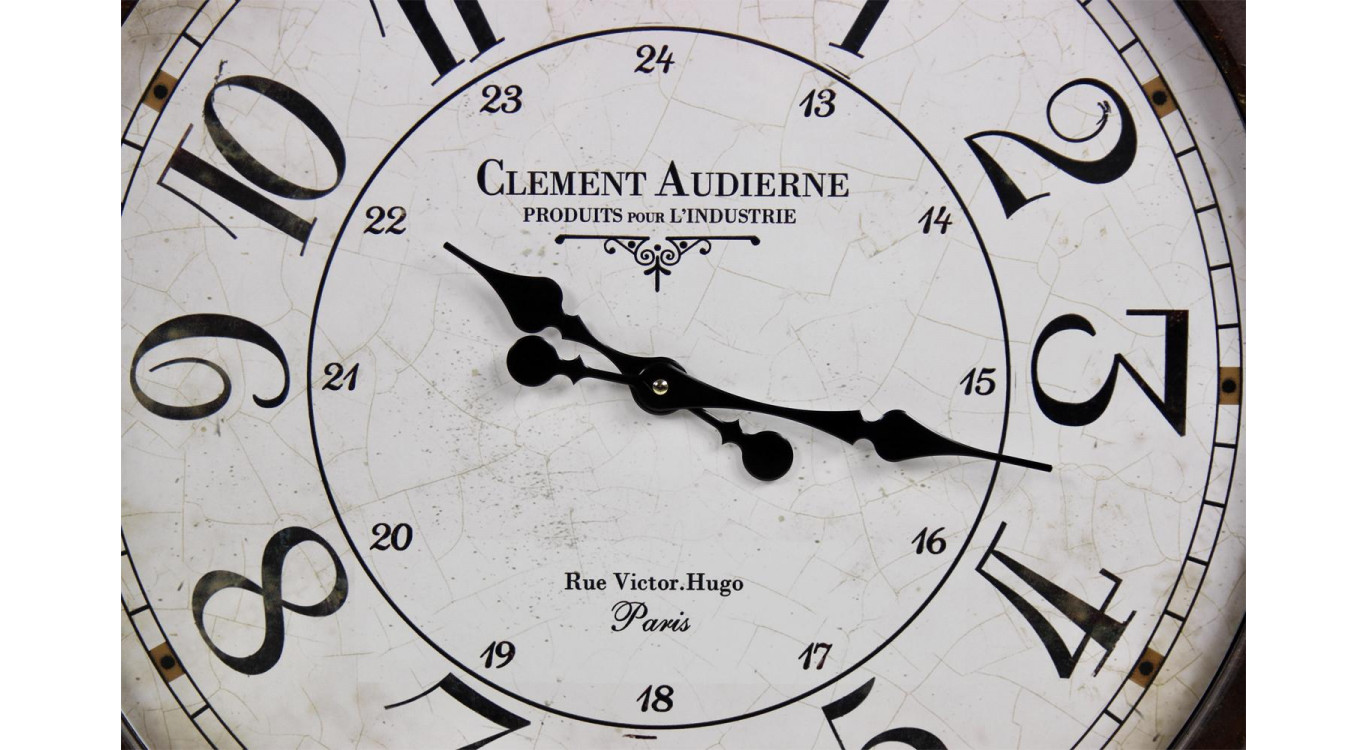 Grande Horloge Ancienne Murale Clément Audierne Métal Blanc 70cm
