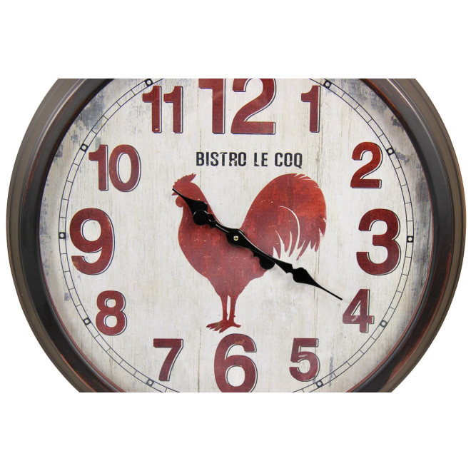 Grande Horloge Ancienne Murale Bistro le Coq Métal Rouge-Bordeaux 70cm