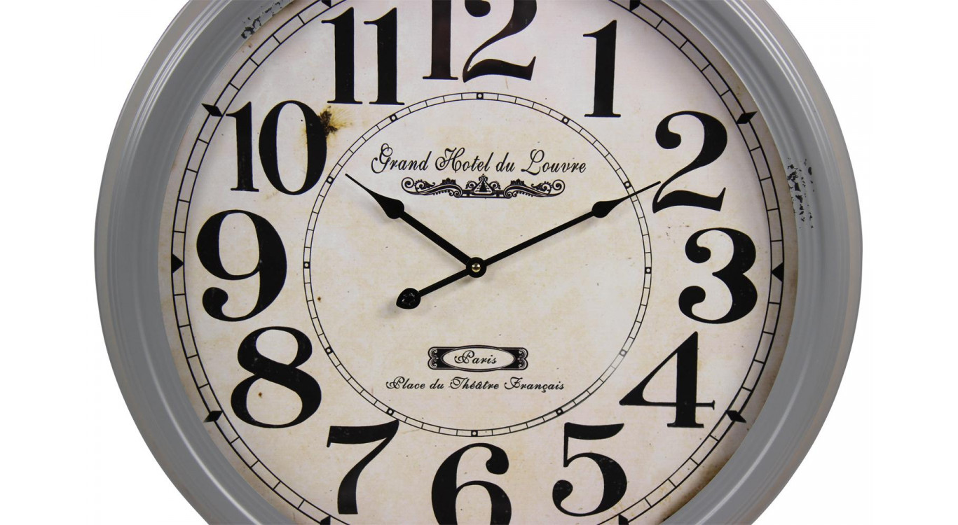 Alte Wanduhr Grand Hôtel du Louvre Graues Metall 62cm