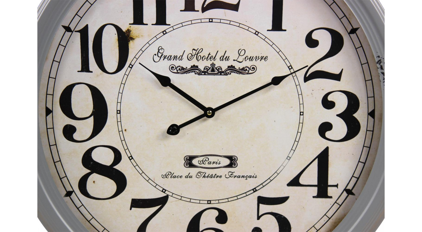 Alte Wanduhr Grand Hôtel du Louvre Graues Metall 62cm
