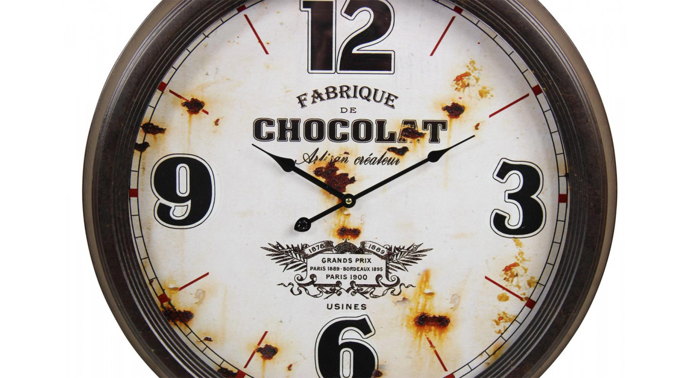 Antike Wanduhr Schokoladenfabrik Metall Weiß 62cm