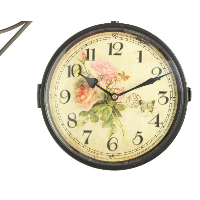 Alte Bahnhofsuhr mit doppeltem Gesicht Rosenstrauß 24cm