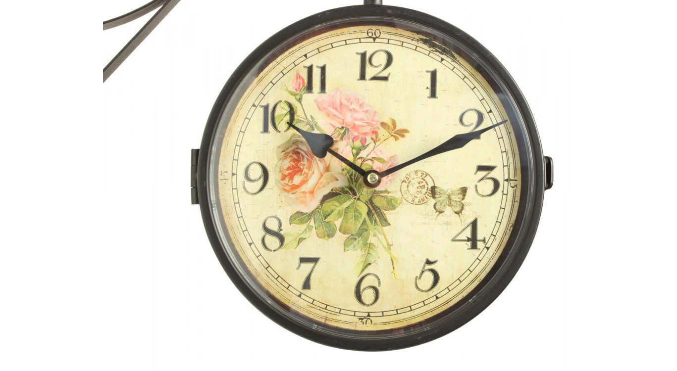Alte Bahnhofsuhr mit doppeltem Gesicht Rosenstrauß 24cm