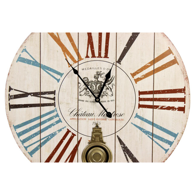 Horloge Ancienne Balancier Château Montrose Bois Blanc 58cm