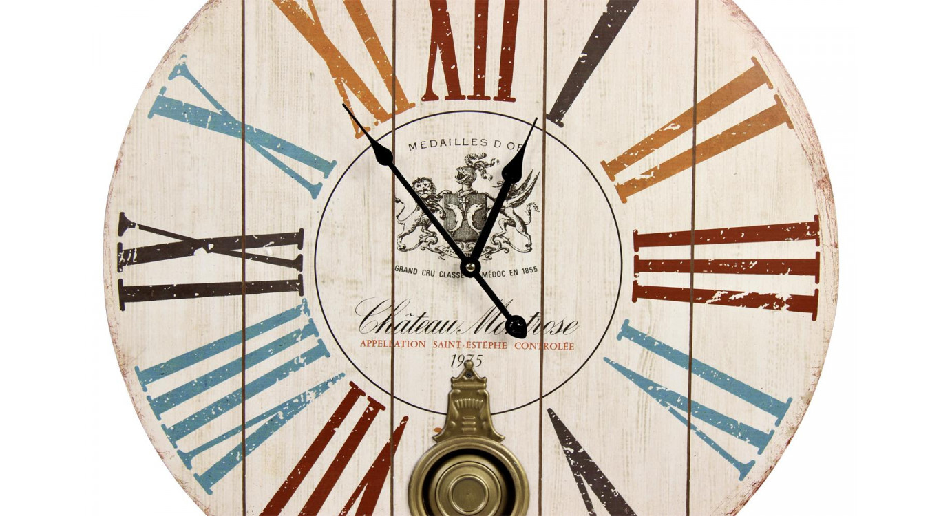Horloge Ancienne Balancier Château Montrose Bois Blanc 58cm