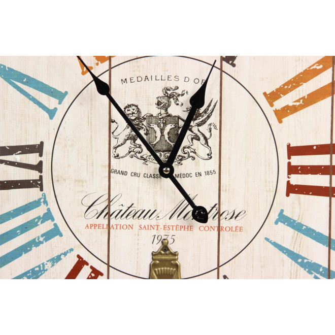 Horloge Ancienne Balancier Château Montrose Bois Blanc 58cm