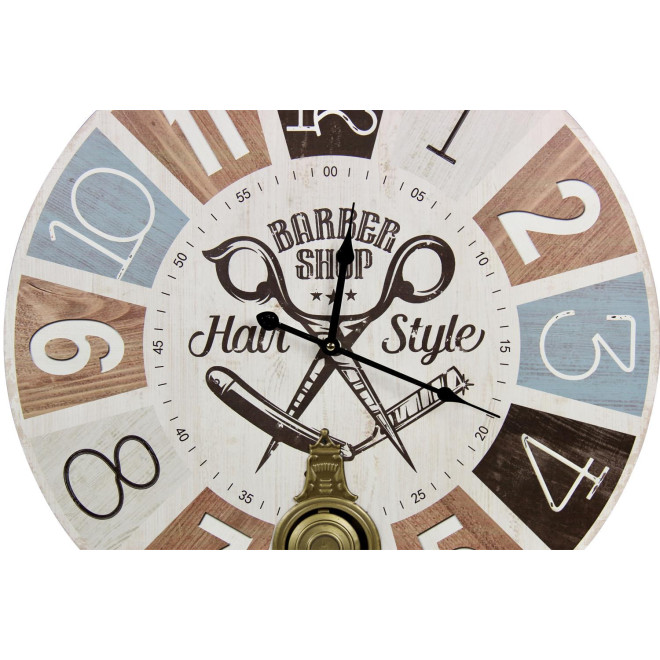 Horloge Ancienne Balancier Barber Shop Hair Style Bois Blanc 58cm