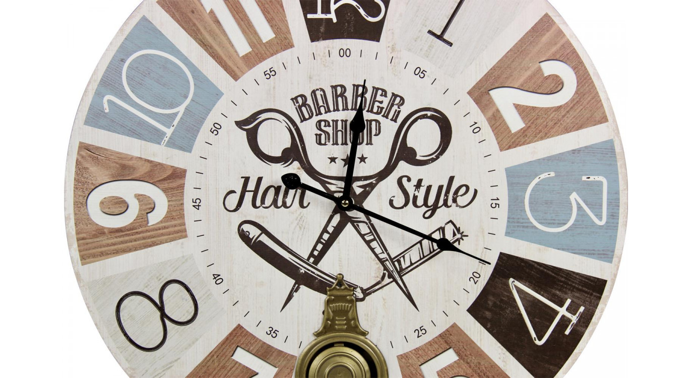Horloge Ancienne Balancier Barber Shop Hair Style Bois Blanc 58cm