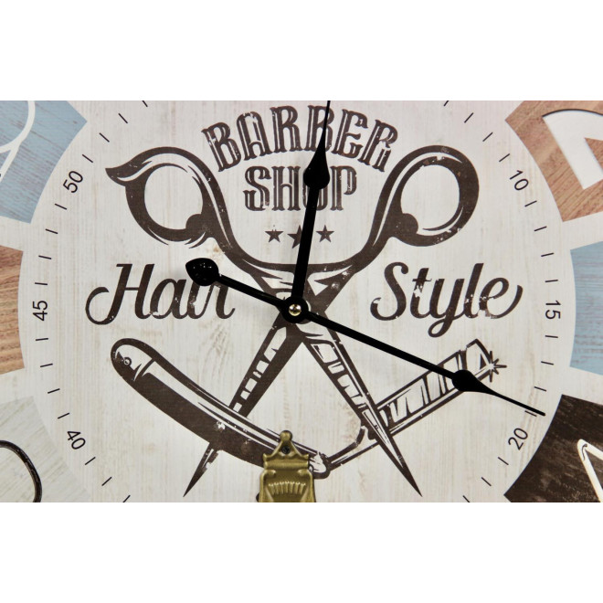 Horloge Ancienne Balancier Barber Shop Hair Style Bois Blanc 58cm