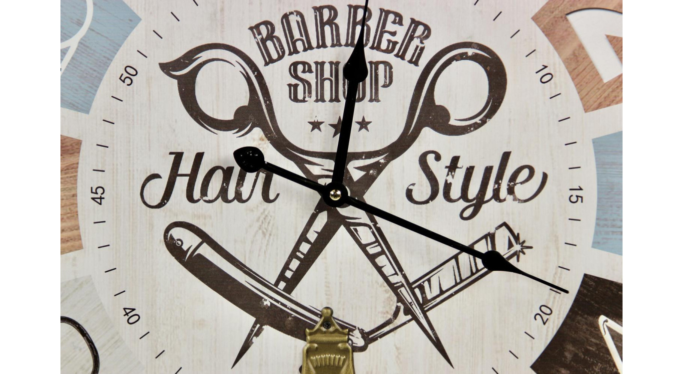 Horloge Ancienne Balancier Barber Shop Hair Style Bois Blanc 58cm