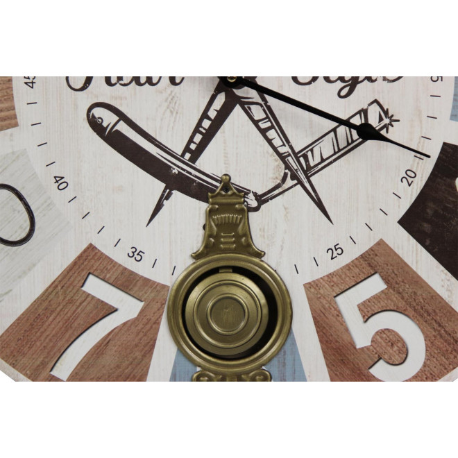 Horloge Ancienne Balancier Barber Shop Hair Style Bois Blanc 58cm