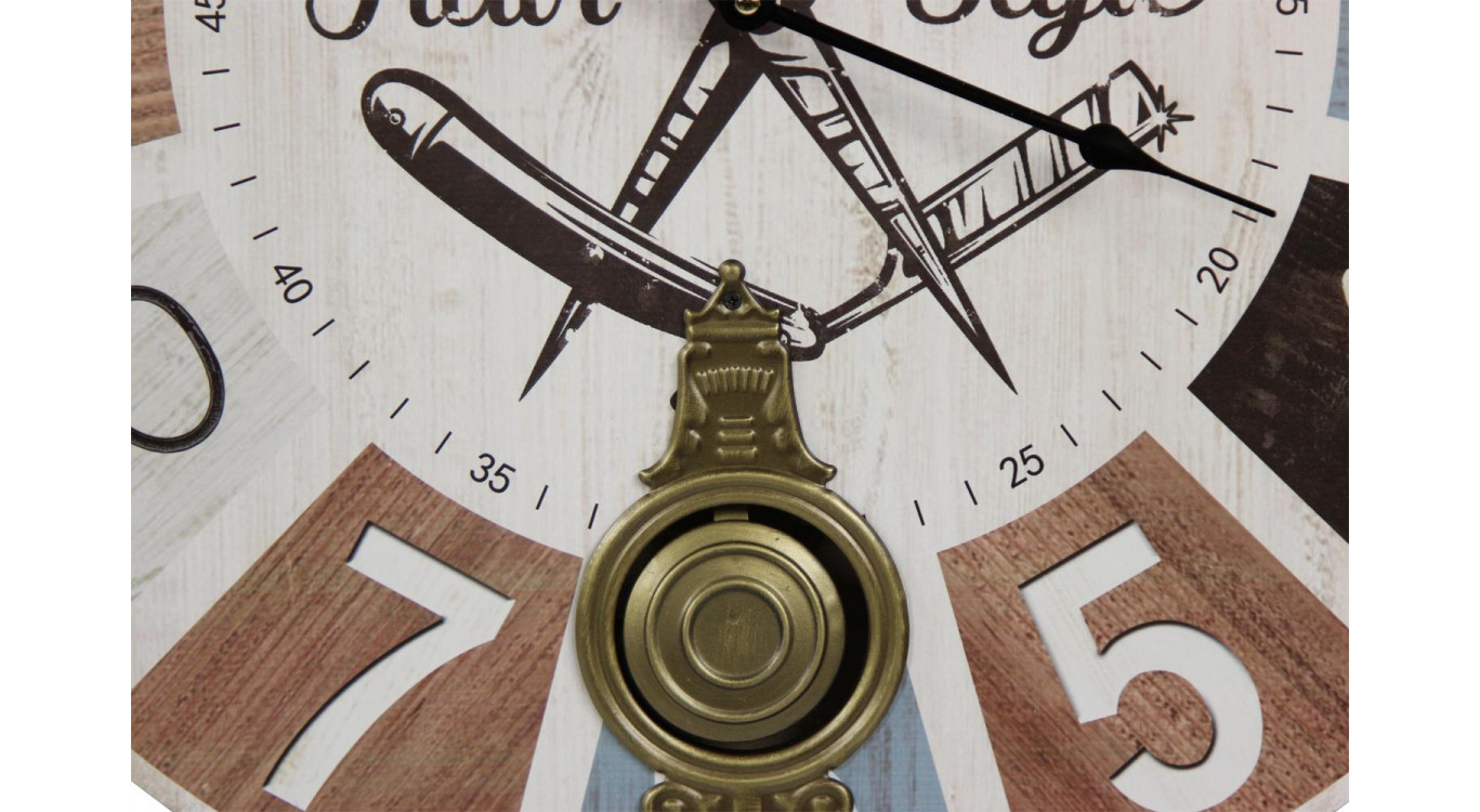 Horloge Ancienne Balancier Barber Shop Hair Style Bois Blanc 58cm