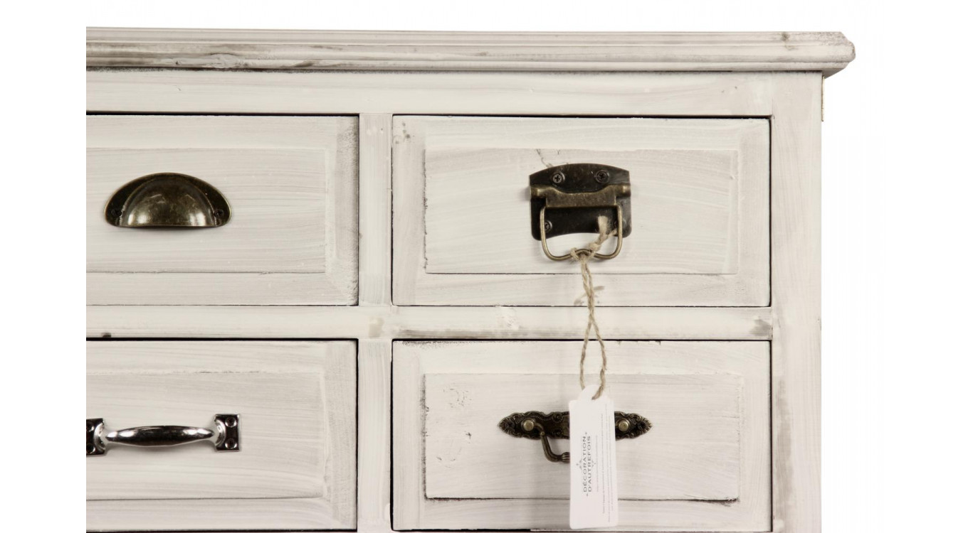 Wochenschrank Chiffonnier Grainetier Holz Weiß Gekälkt 18 Schubladen 87x34.5x99.5cm