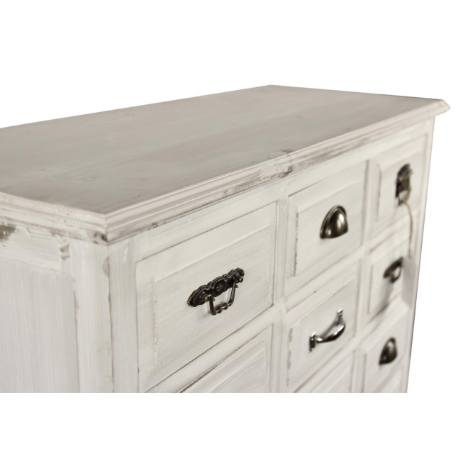 Wochenschrank Chiffonnier Grainetier Holz Weiß Gekälkt 18 Schubladen 87x34.5x99.5cm