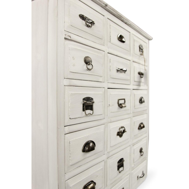 Meuble Semainier Chiffonnier Grainetier Bois Blanc Cérusé 18 Tiroirs 87x34.5x99.5cm