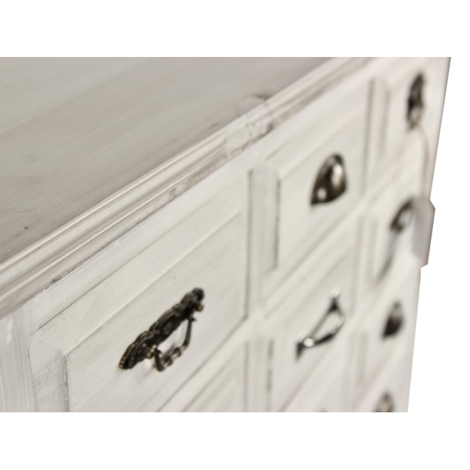 Wochenschrank Chiffonnier Grainetier Holz Weiß Gekälkt 18 Schubladen 87x34.5x99.5cm