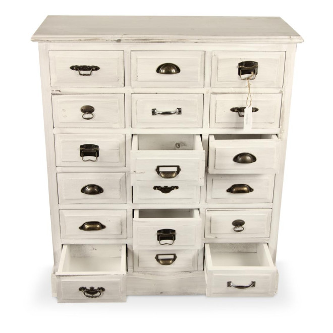 Meuble Semainier Chiffonnier Grainetier Bois Blanc Cérusé 18 Tiroirs 87x34.5x99.5cm