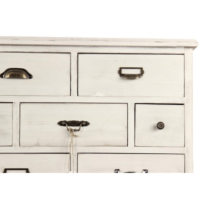 Meuble Semainier Chiffonnier Grainetier Bois Cerusé Blanc 17 Tiroirs 75.5x34x116cm
