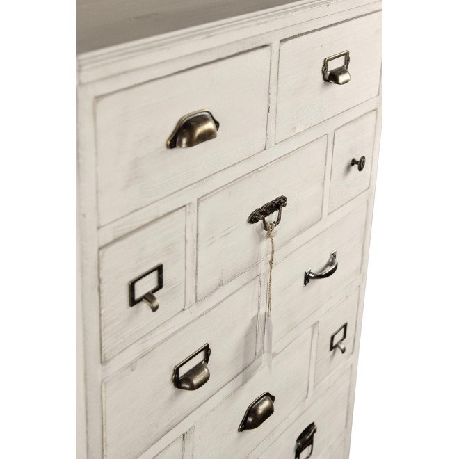 Meuble Semainier Chiffonnier Grainetier Bois Cerusé Blanc 17 Tiroirs 75.5x34x116cm