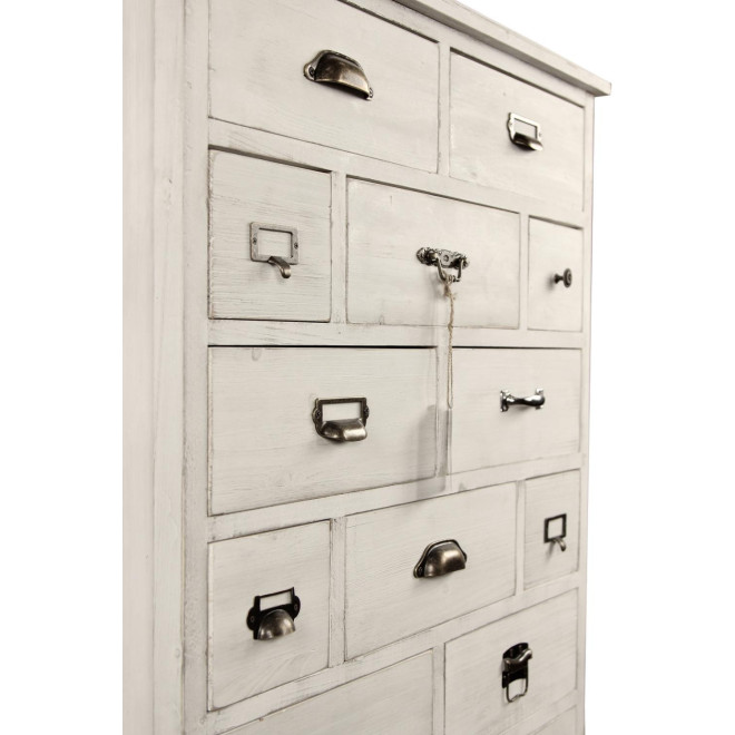 Meuble Semainier Chiffonnier Grainetier Bois Cerusé Blanc 17 Tiroirs 75.5x34x116cm