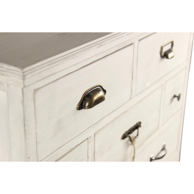 Wochenplaner Chiffonnier Grainetier Holz Cerusé Weiß 17 Schubladen 75.5x34x116cm