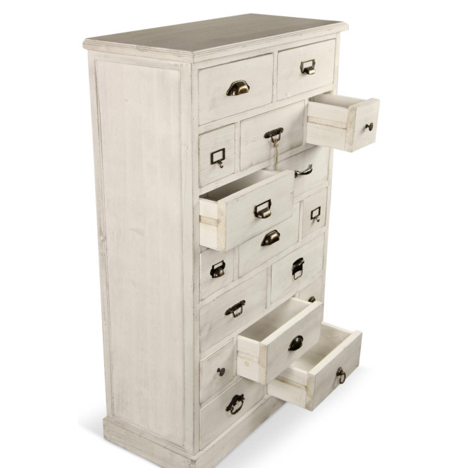 Wochenplaner Chiffonnier Grainetier Holz Cerusé Weiß 17 Schubladen 75.5x34x116cm
