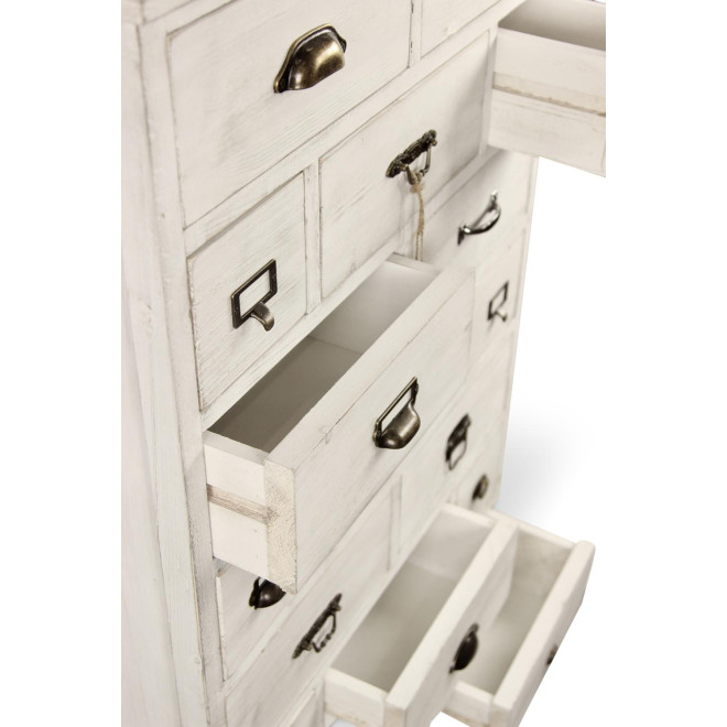 Meuble Semainier Chiffonnier Grainetier Bois Cerusé Blanc 17 Tiroirs 75.5x34x116cm