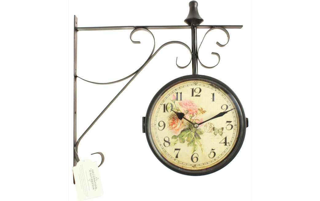 Alte Bahnhofsuhr mit doppeltem Gesicht Rosenstrauß 24cm