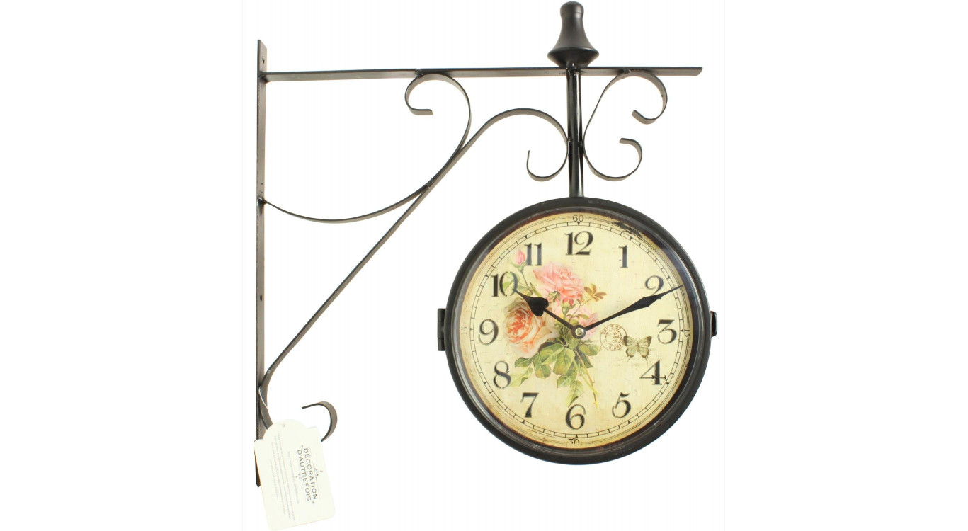 Horloge De Gare Ancienne Double Face Bouquet De Roses 24cm