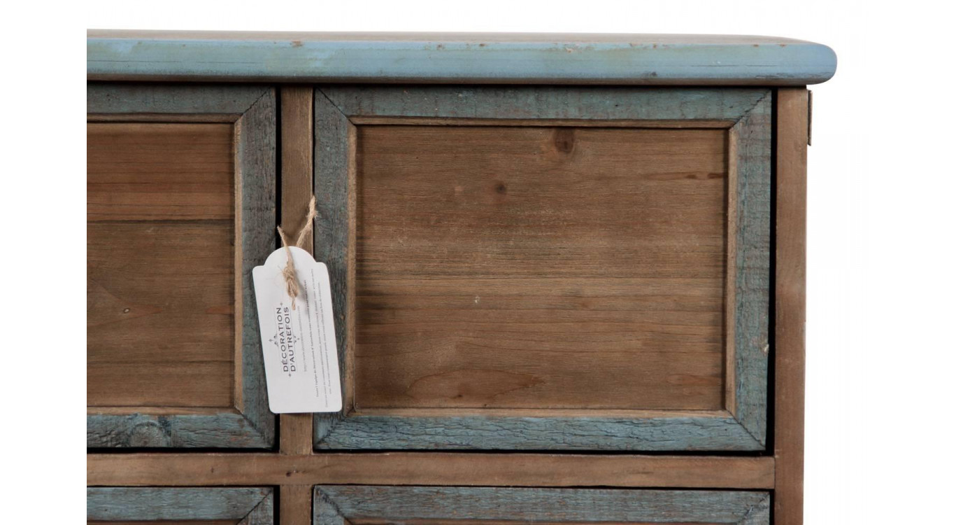 Meuble Semainier Chiffonnier Grainetier Bois 6 Tiroirs Bleu Vieilli Nu 58x40.5x76cm