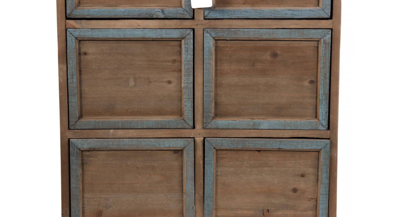 Meuble Semainier Chiffonnier Grainetier Bois 6 Tiroirs Bleu Vieilli Nu 58x40.5x76cm