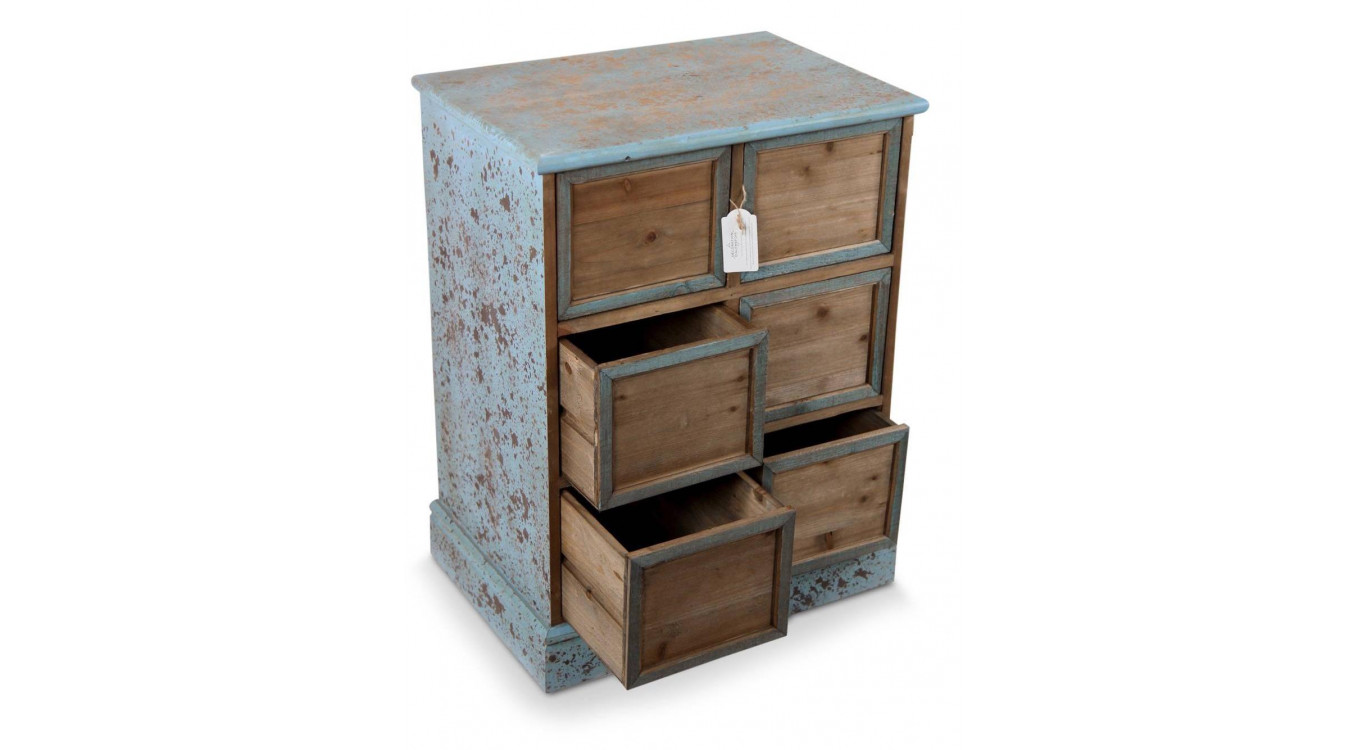 Meuble Semainier Chiffonnier Grainetier Bois 6 Tiroirs Bleu Vieilli Nu 58x40.5x76cm
