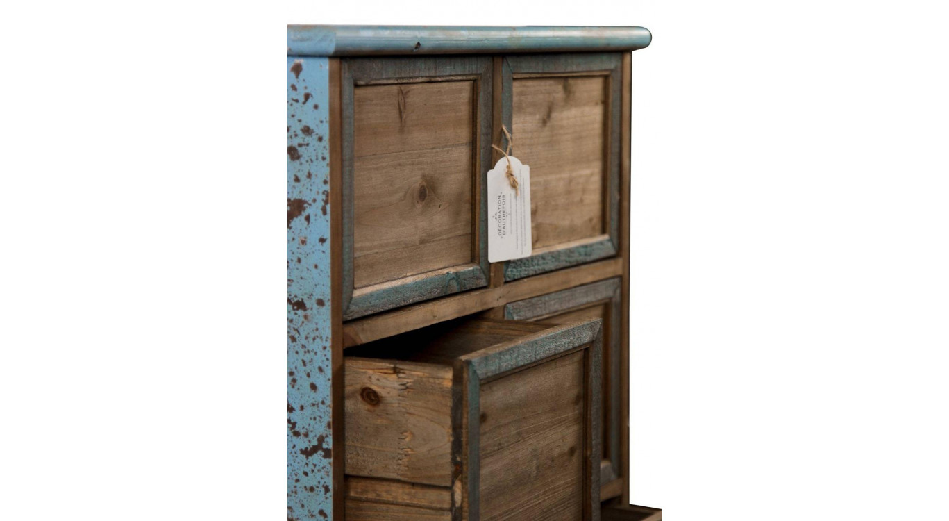 Meuble Semainier Chiffonnier Grainetier Bois 6 Tiroirs Bleu Vieilli Nu 58x40.5x76cm