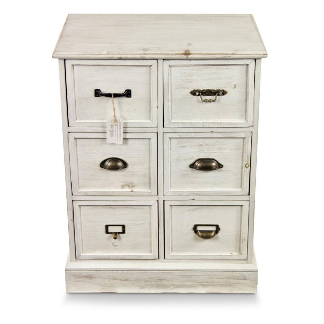 Wochenmöbel Chiffonnier Grainetier Bois 6 Schubladen Cerusé Blanc 58x40.5x76cm