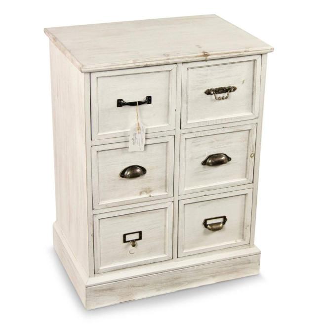 Wochenmöbel Chiffonnier Grainetier Bois 6 Schubladen Cerusé Blanc 58x40.5x76cm