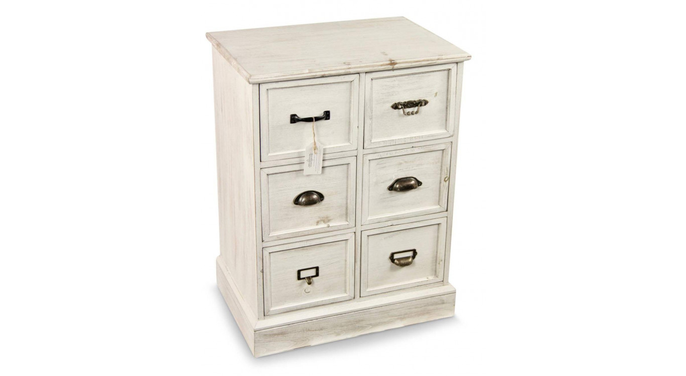 Wochenmöbel Chiffonnier Grainetier Bois 6 Schubladen Cerusé Blanc 58x40.5x76cm