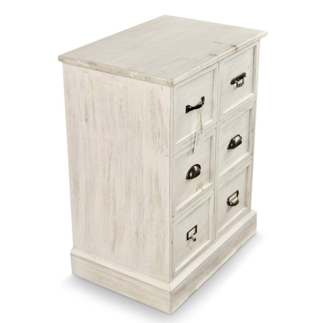 Wochenmöbel Chiffonnier Grainetier Bois 6 Schubladen Cerusé Blanc 58x40.5x76cm